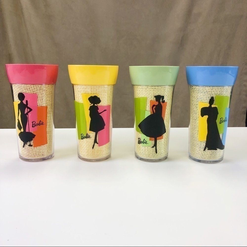 𝅺barbie Set of 4 basketweave insulated glasses by Trudeau